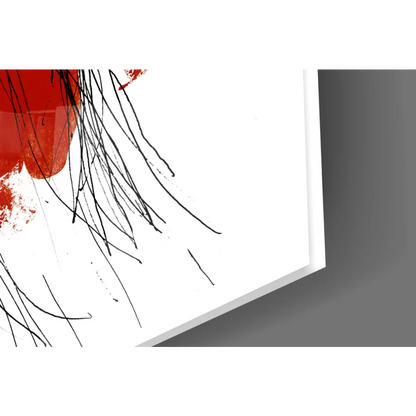 Bold red abstract canvas wall art with dynamic black brushstrokes