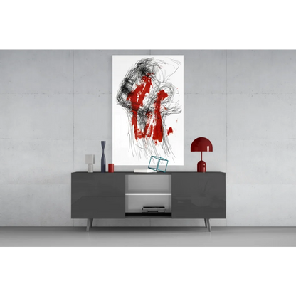 Bold red and black abstract canvas wall art on white background