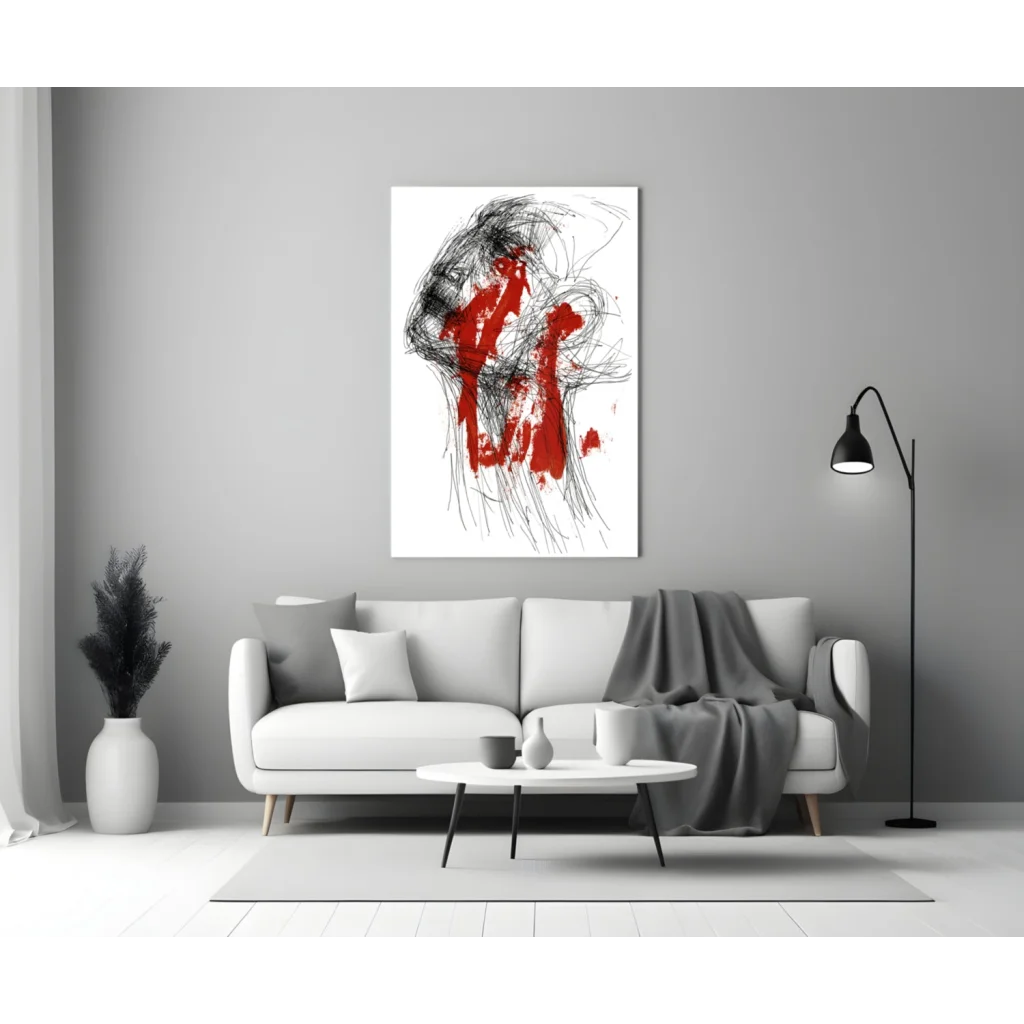 Bold Red Abstract Canvas Wall Art With Black Brushstrokes | Modern Wall Art Decor | vintageantiquesgifts.com