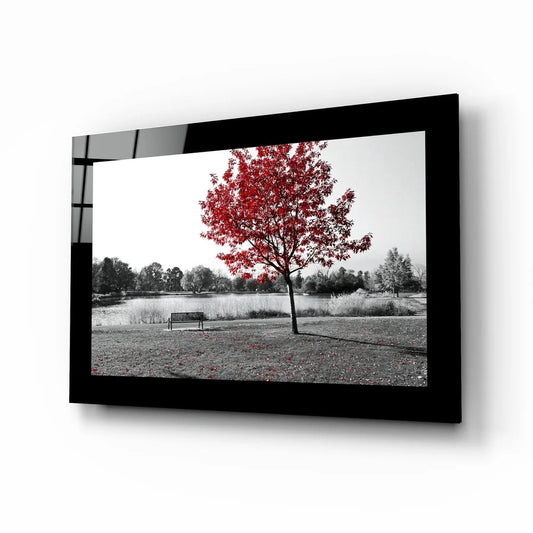 Stunning Red Tree Glass Wall Art in Black and White | Insigneart USA | vintageantiquesgifts.com