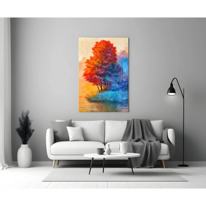 Fiery Tree Glass Wall Art with Stunning Sunset Colors | Modern Wall Art Decor | vintageantiquesgifts.com