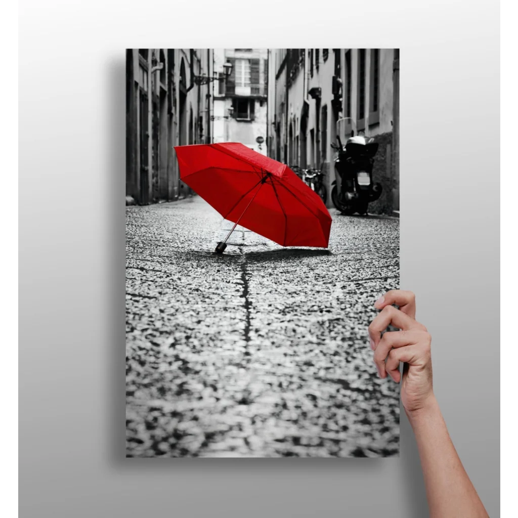 Red Umbrella Insigne Aluminum Prints Street Art Canvas | Insigneart USA | vintageantiquesgifts.com