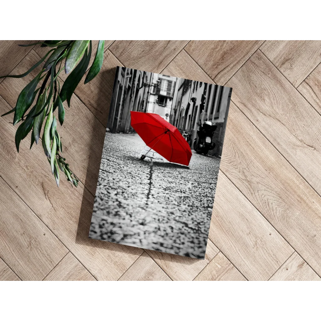 Red Umbrella Insigne Aluminum Prints Street Art Canvas | Modern Wall Art Decor | vintageantiquesgifts.com