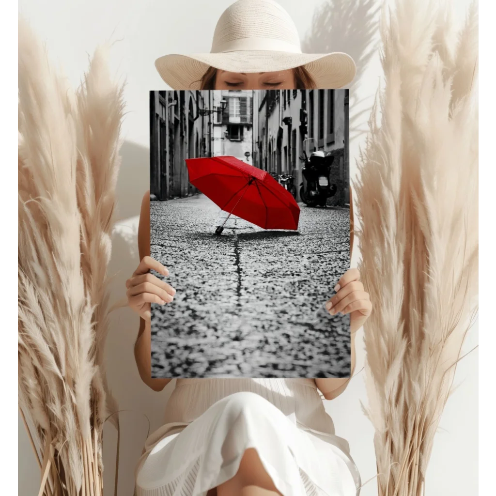 Red Umbrella Insigne Aluminum Prints Street Art Canvas | Contemporary Home Wall Art | vintageantiquesgifts.com