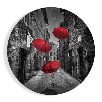 Red Umbrellas Tempered Glass Art Circle | Insigneart USA | vintageantiquesgifts.com