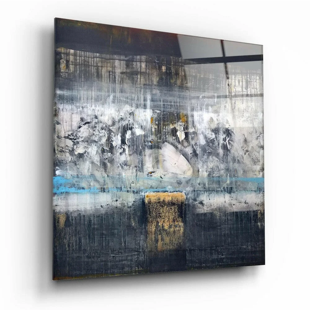 Bold abstract wall art canvas with gray textures and gold accents