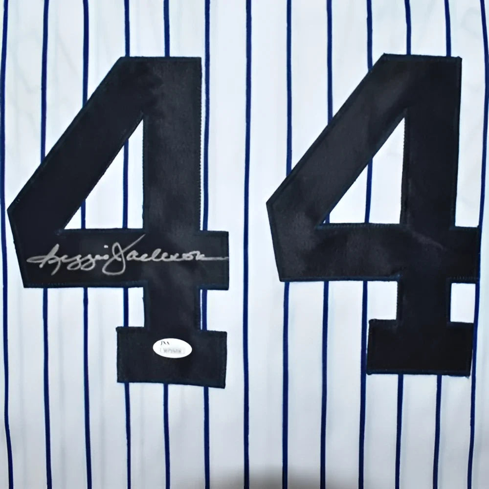 Reggie Jackson autographed pinstripe custom jersey #44 with JSA