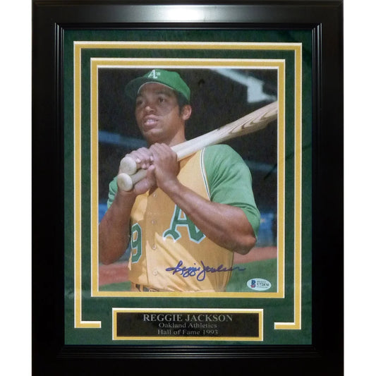 Reggie Jackson autographed deluxe framed 8x10 photo in Oakland Athletics uniform