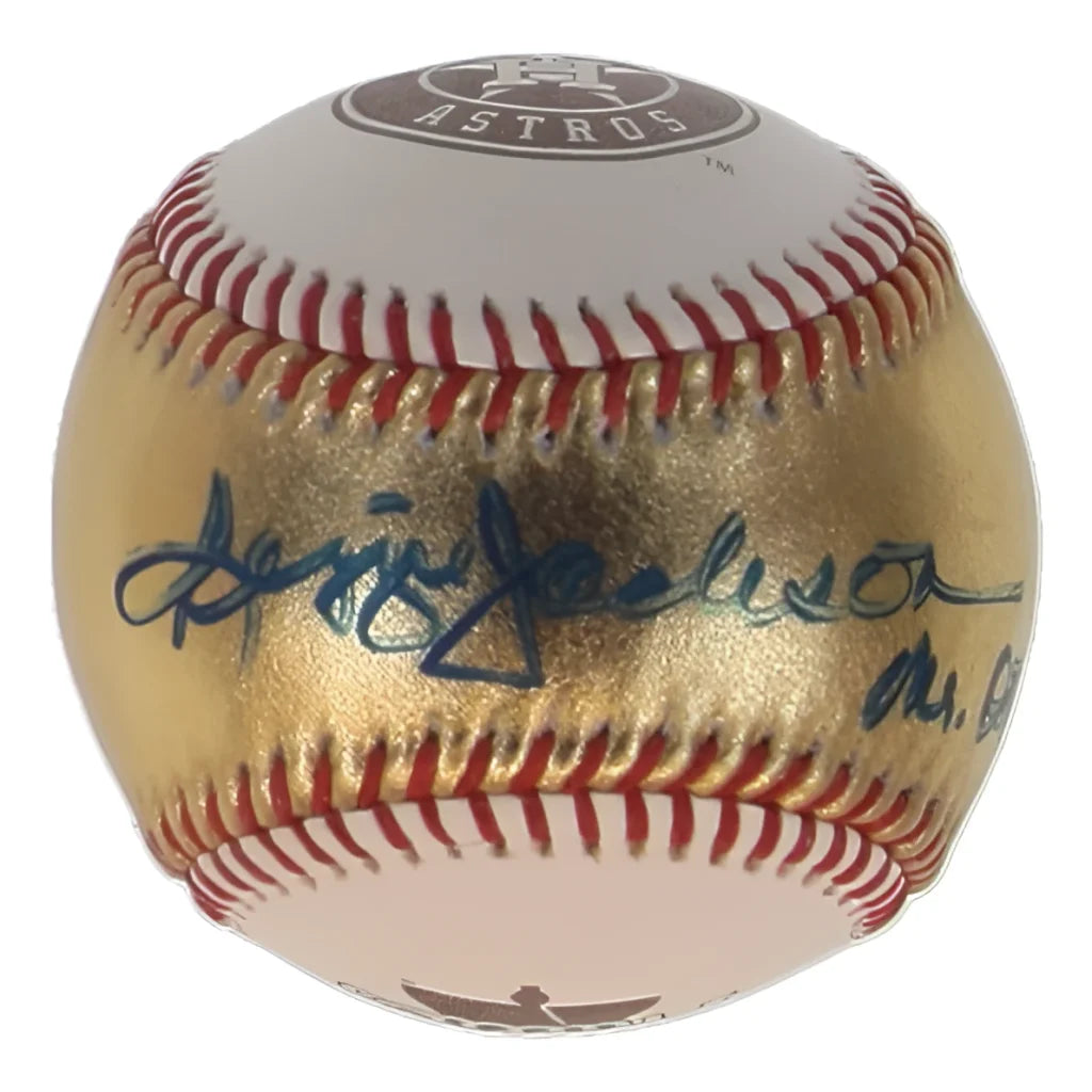 Reggie Jackson signed World Series gold baseball with Mr October inscription