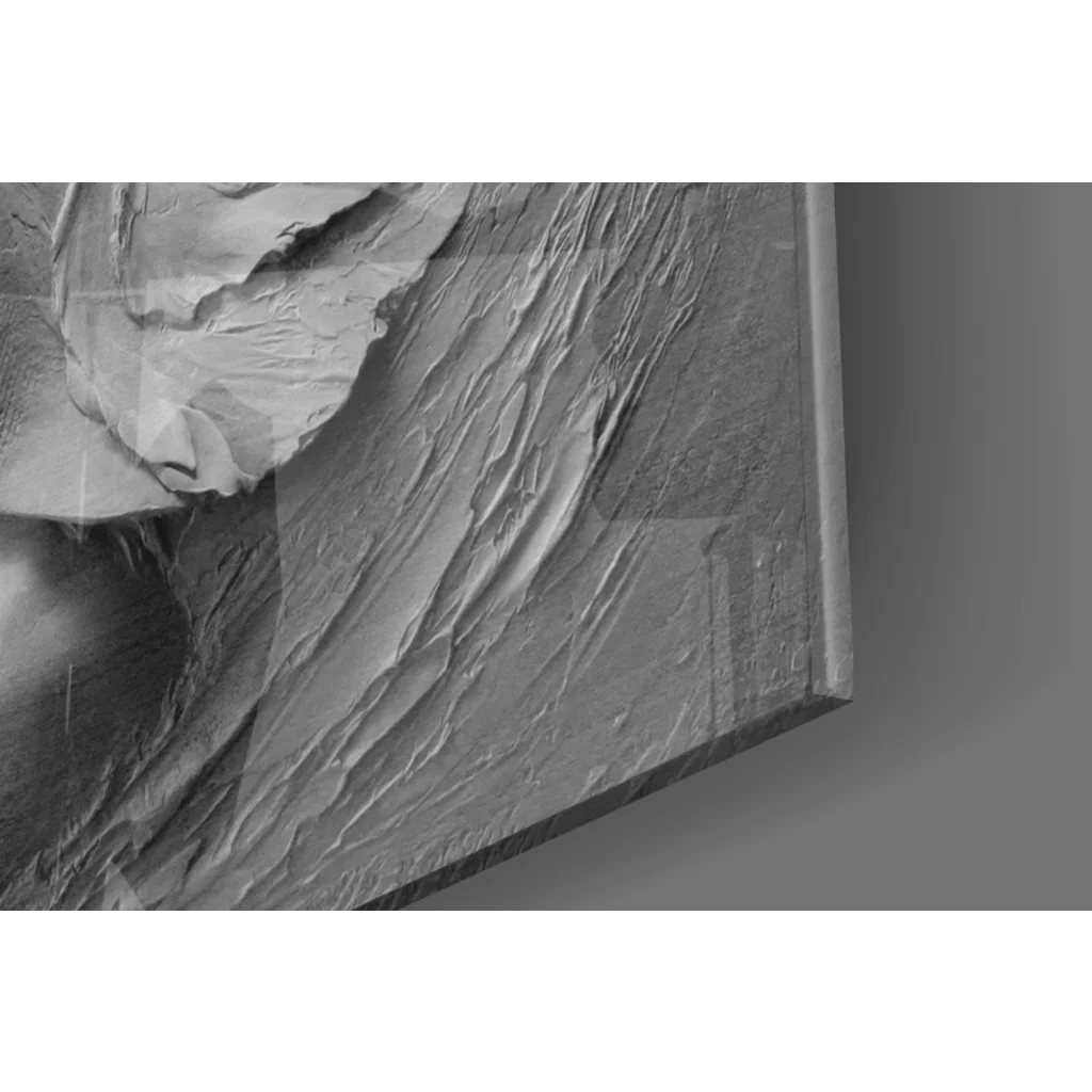 Elegant lady glass wall art with textured black white abstract strokes butterflies florals