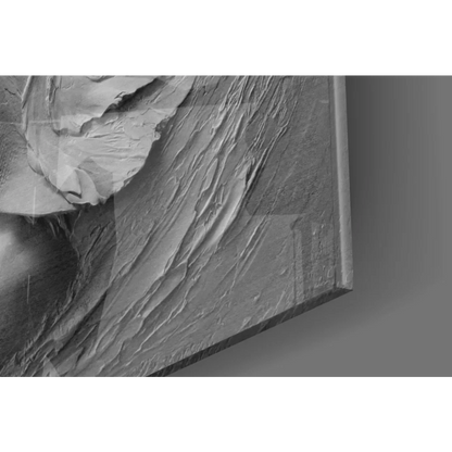 Elegant lady glass wall art with textured black white abstract strokes butterflies florals