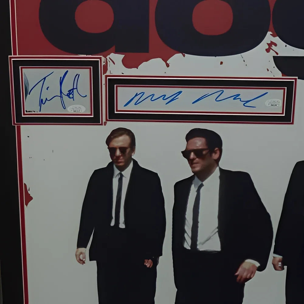 Framed Reservoir Dogs poster with cast autographs from actors in black suits