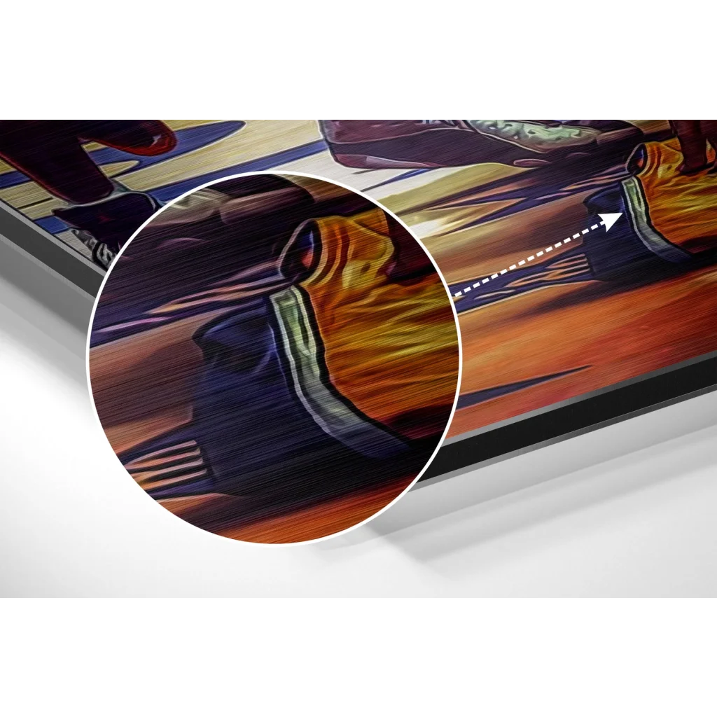 glass wall art Vibrant basketball shoe poster on brushed aluminium dibond wall art