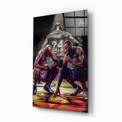LeBron James and Kobe Bryant in dynamic poses on canvas wall art