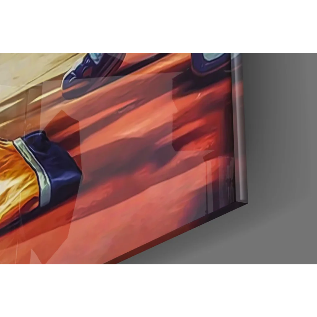 LeBron James and Kobe Bryant sneakers on vibrant orange red stripes in glossy framed wall art
