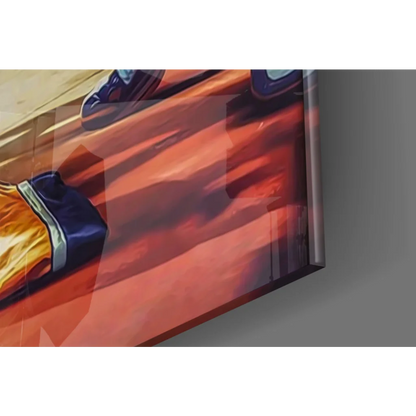 LeBron James and Kobe Bryant sneakers on vibrant orange red stripes in glossy framed wall art