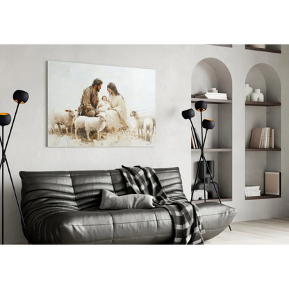 Nativity Scene Canvas Wall Art with Soft Earthy Tones | Contemporary Home Wall Art | vintageantiquesgifts.com