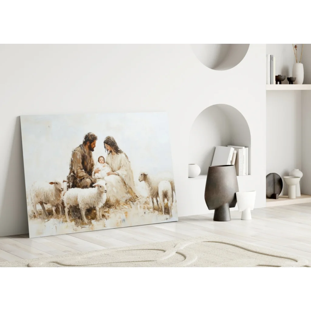 Nativity Scene Canvas Wall Art with Soft Earthy Tones | Modern Wall Art Decor | vintageantiquesgifts.com
