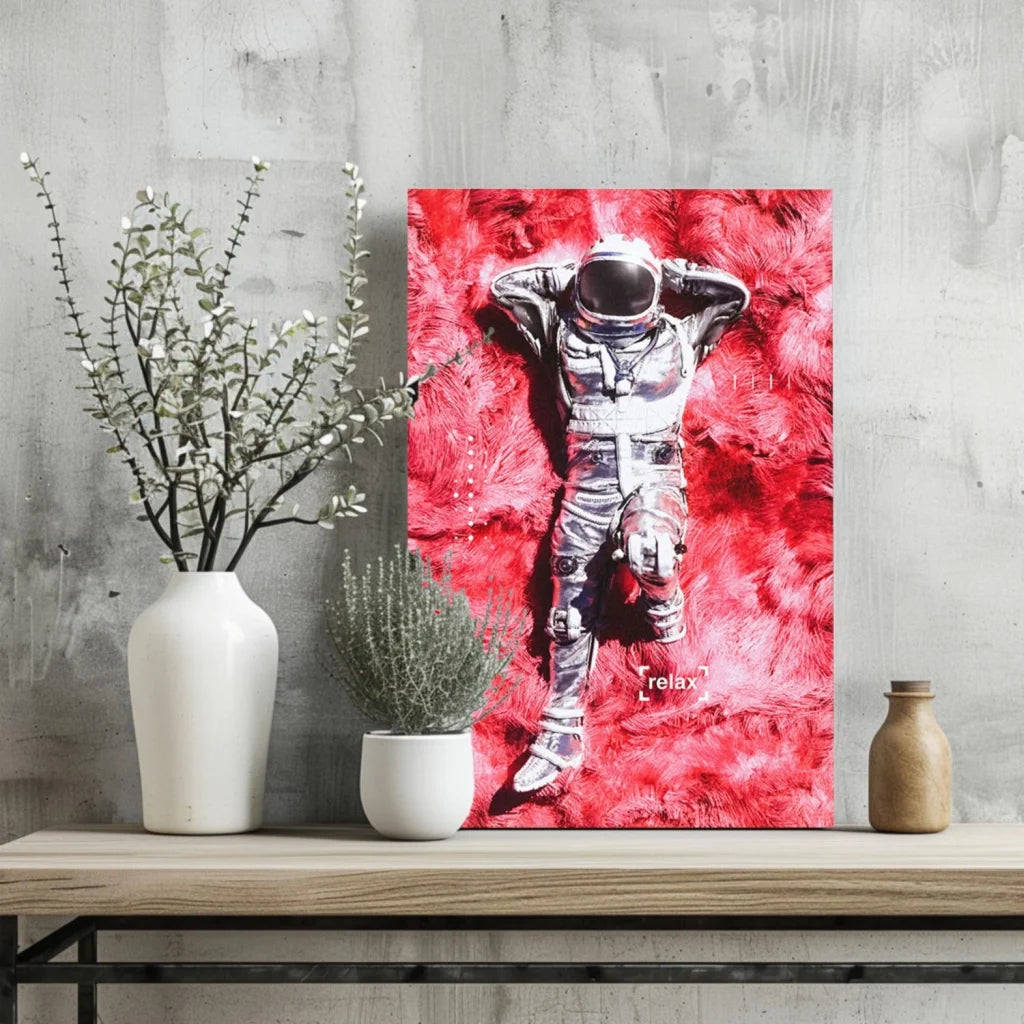 Relaxing Astronaut Insigne Aluminum Print for Modern Spaces | Glass Wall Art Print | vintageantiquesgifts.com