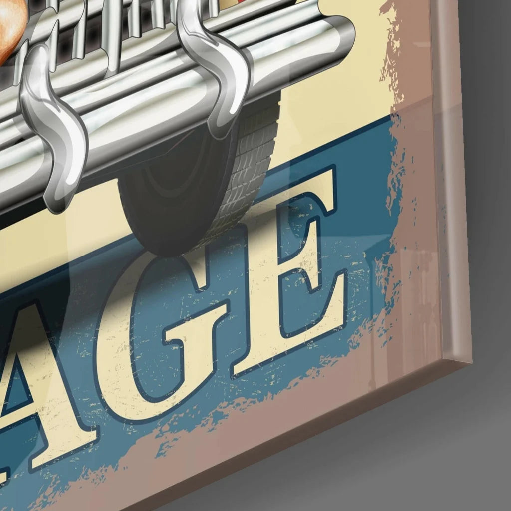 Retro razor blade on brown background in 1950s pin up glass wall art