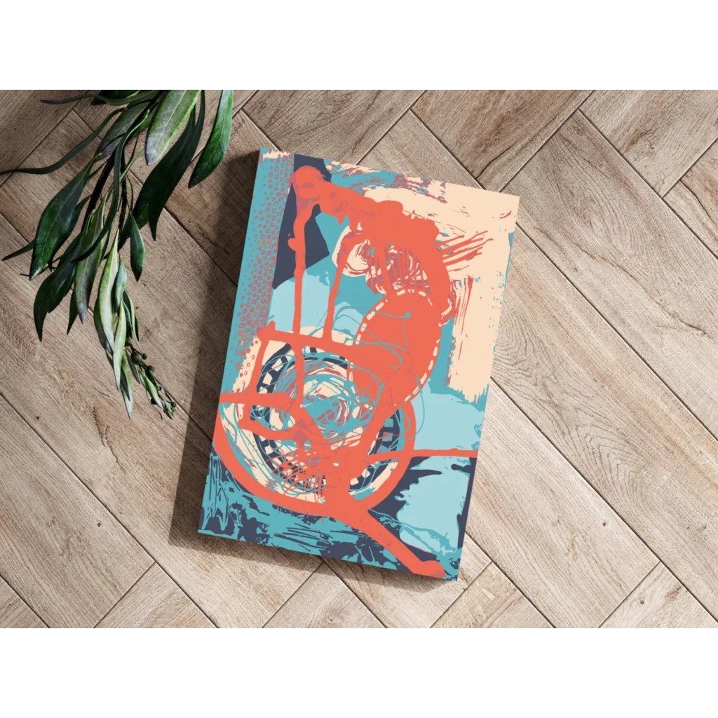 Vibrant 1970s skateboarder on retro aluminum art print in bold red, blue, beige tones