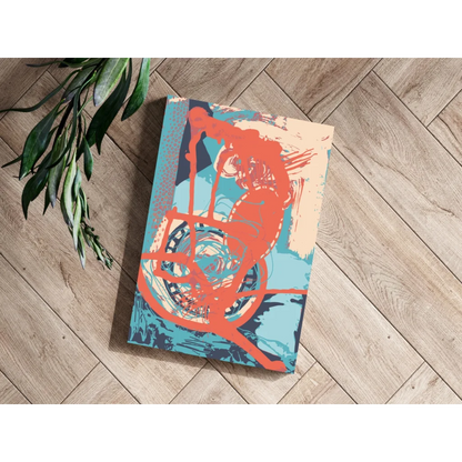 Vibrant 1970s skateboarder on retro aluminum art print in bold red, blue, beige tones