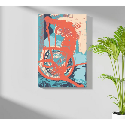 Vibrant retro 70s skateboarder aluminum print with coral seahorse canvas art