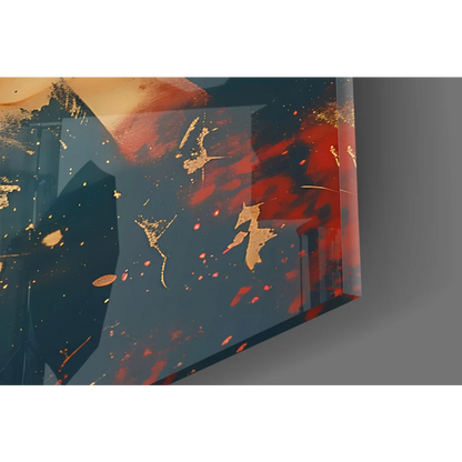 Retro red gold textured martini coaster wall art