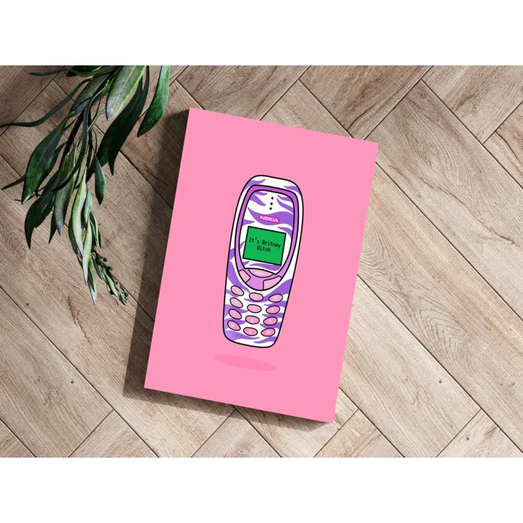 Stylized zebra Nokia 3310 on pink insigne aluminum print for Britney birthday