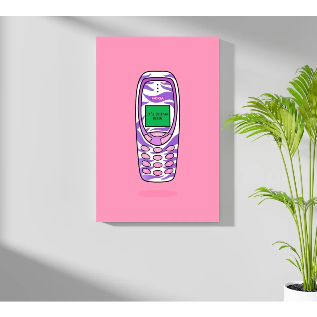 Purple white zebra Nokia 3310 on pink canvas insigne aluminum print