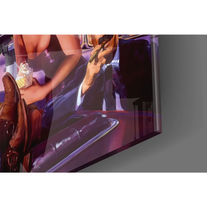 Samsung QLED TV curved edge in retro movie poster wall art