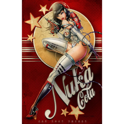 Retro sci-fi pin-up astronaut on brushed aluminum print