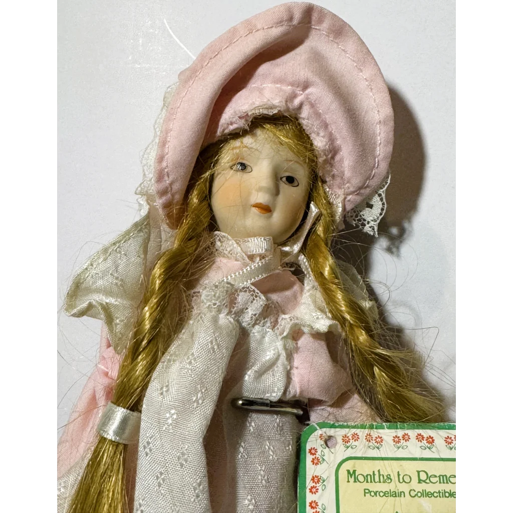 porcelain doll pink dress π Vintage Russ Berrie August Doll