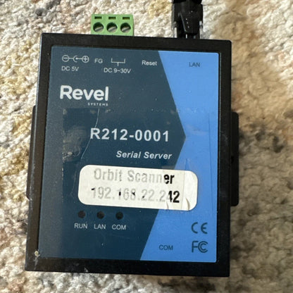 Revel serial server R212-0001 POS barcode scanner with blue label