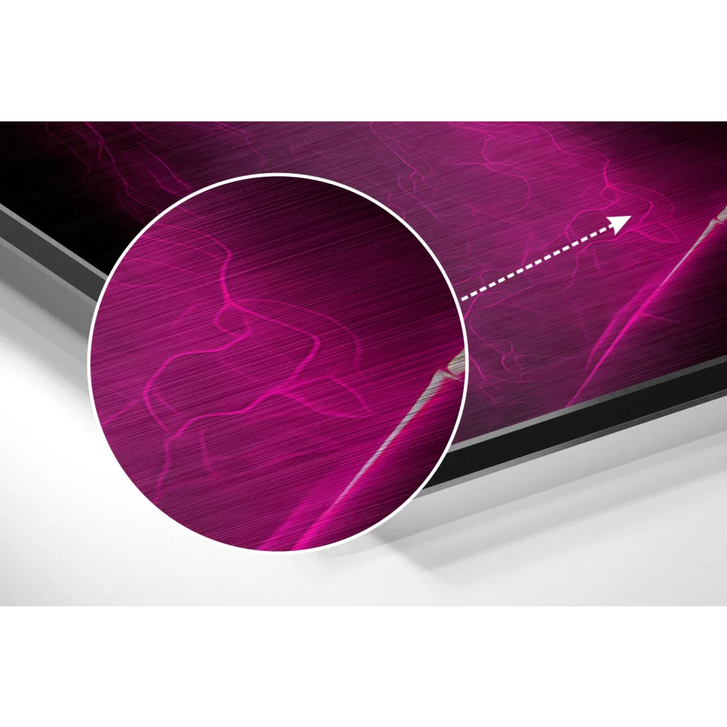 Vibrant magenta lightning on brushed aluminium dibond wall art