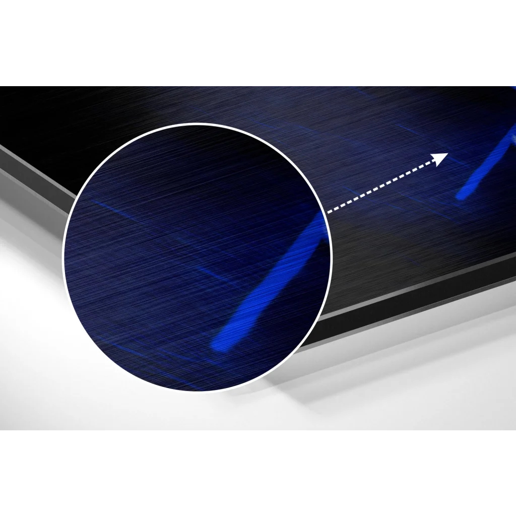 Deep blue brushed aluminium dibond wall art with subtle sheen