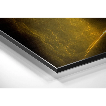 Glowing golden veins on brushed aluminium dibond wall art