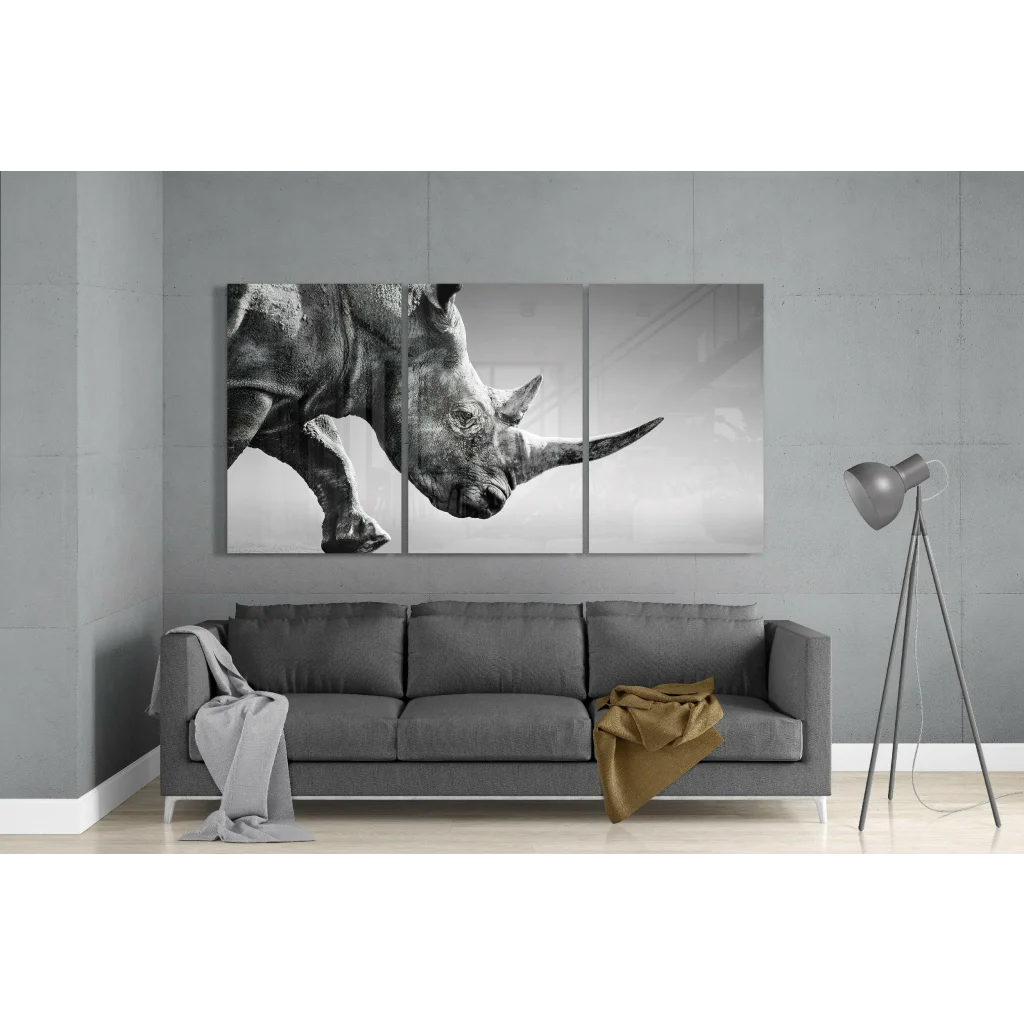 Majestic Rhino Triptych Canvas Wall Art in Stunning Black and White | Modern Wall Art Decor | vintageantiquesgifts.com