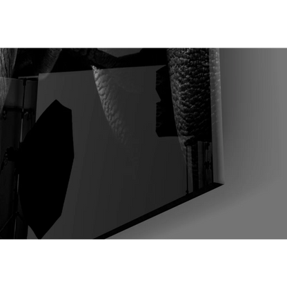 Majestic Rhino glass wall art: dark gray woven cylinder on canvas