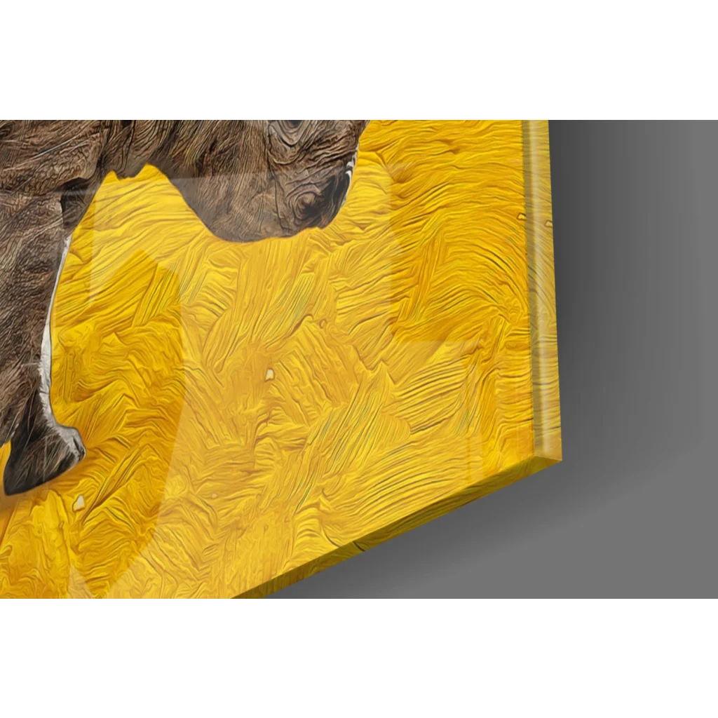 Vibrant yellow rhino head wall art canvas in earthy tones