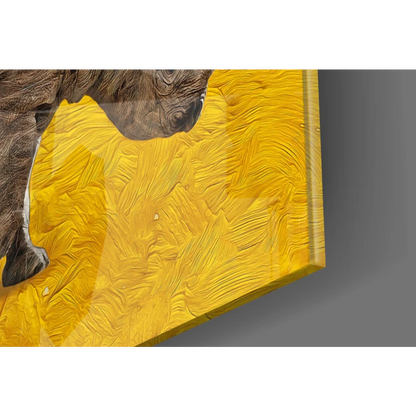 Vibrant yellow rhino head wall art canvas in earthy tones