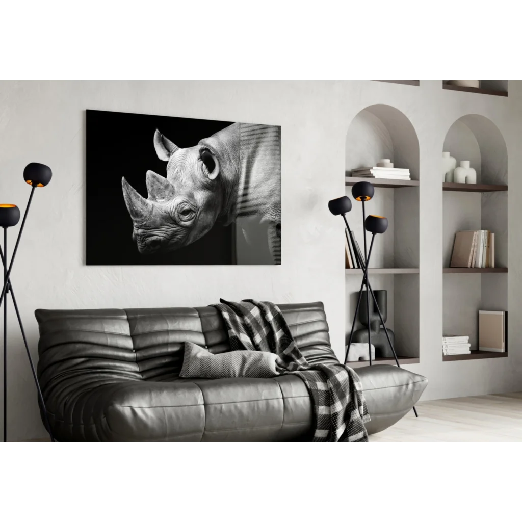 Black-and-white rhino head canvas wall art print
