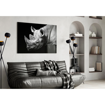 Black-and-white rhino head canvas wall art print