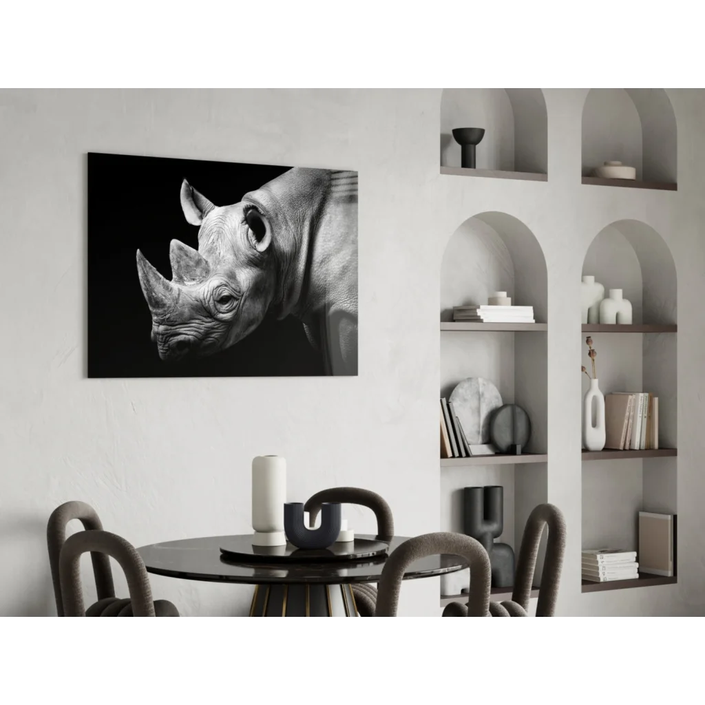 Black-and-white rhino head canvas wall art print