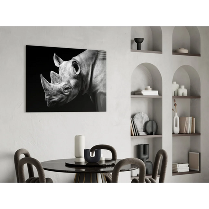Black-and-white rhino head canvas wall art print