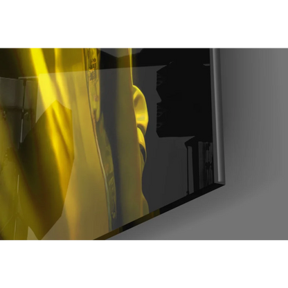 Sleek curved Neon Rhino DJ glass wall art with gold surface