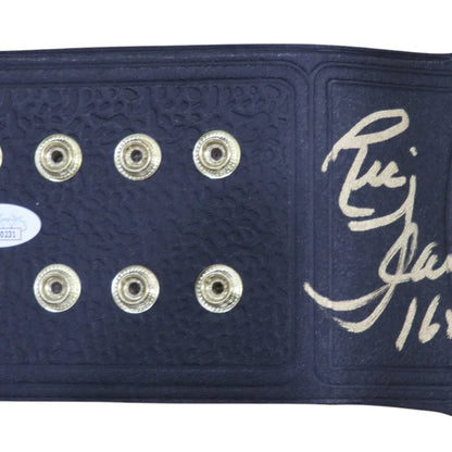 Ric Flair autographed WWF Winged Eagle belt with blue leather guitar pick holder