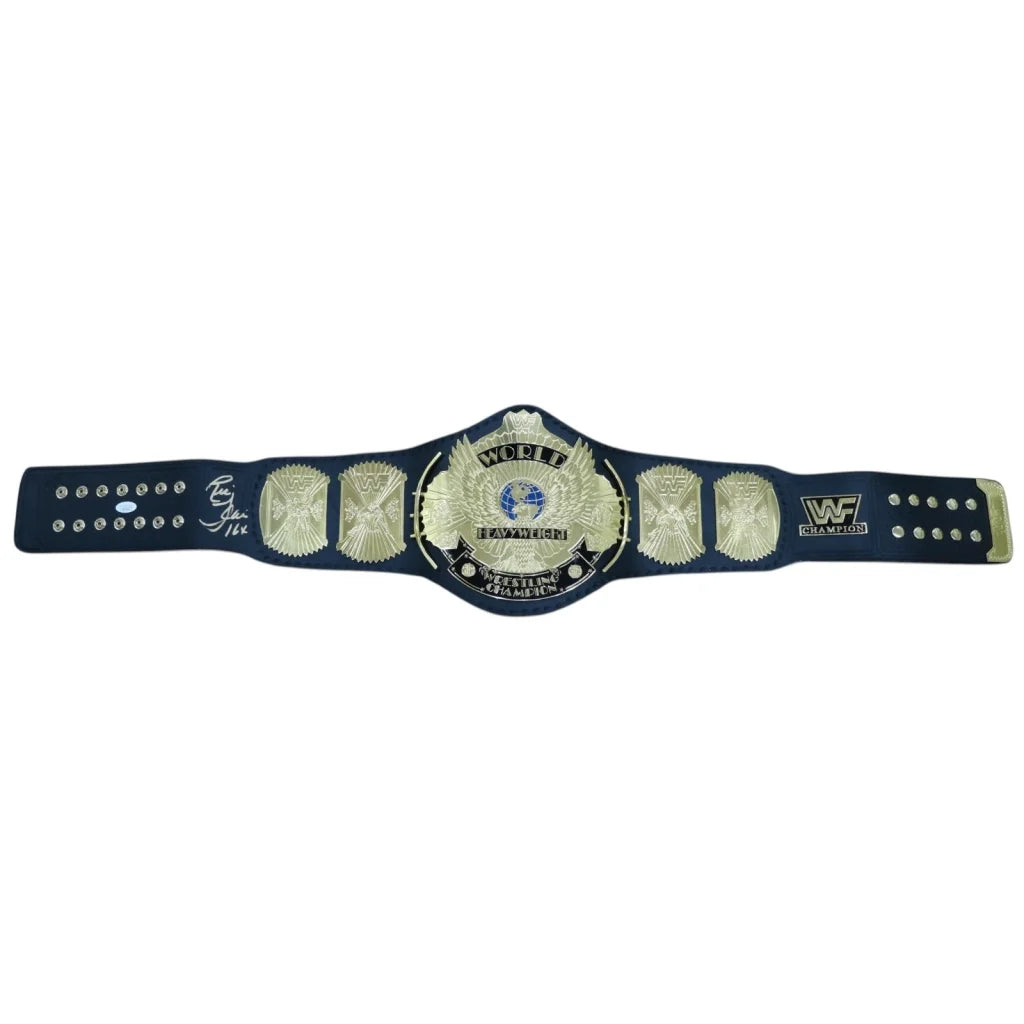 Ric Flair autographed WWF Winged Eagle belt with blue silver accents