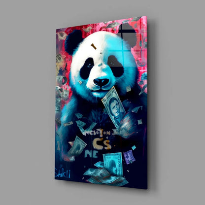 Money Panda Glass Wall Art With Graffiti Vibes | Glass Wall Art Print | vintageantiquesgifts.com