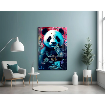 Money Panda Glass Wall Art With Graffiti Vibes | Contemporary Home Wall Art | vintageantiquesgifts.com